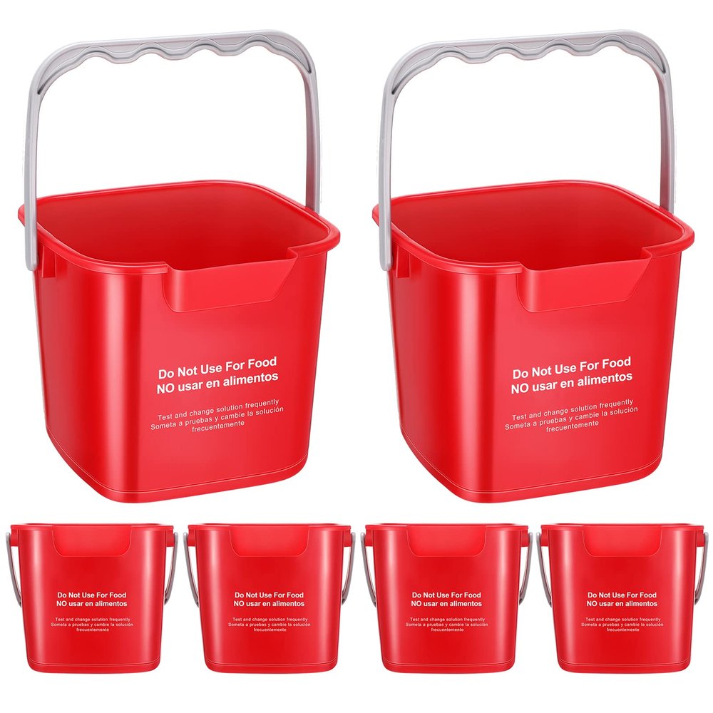 6 Pcs 6 Quart Cleaning Bucket Small Sanitizing Square Bucket Detergent Pail for Home Commercial Restaurant Kitchen Office School(Red)