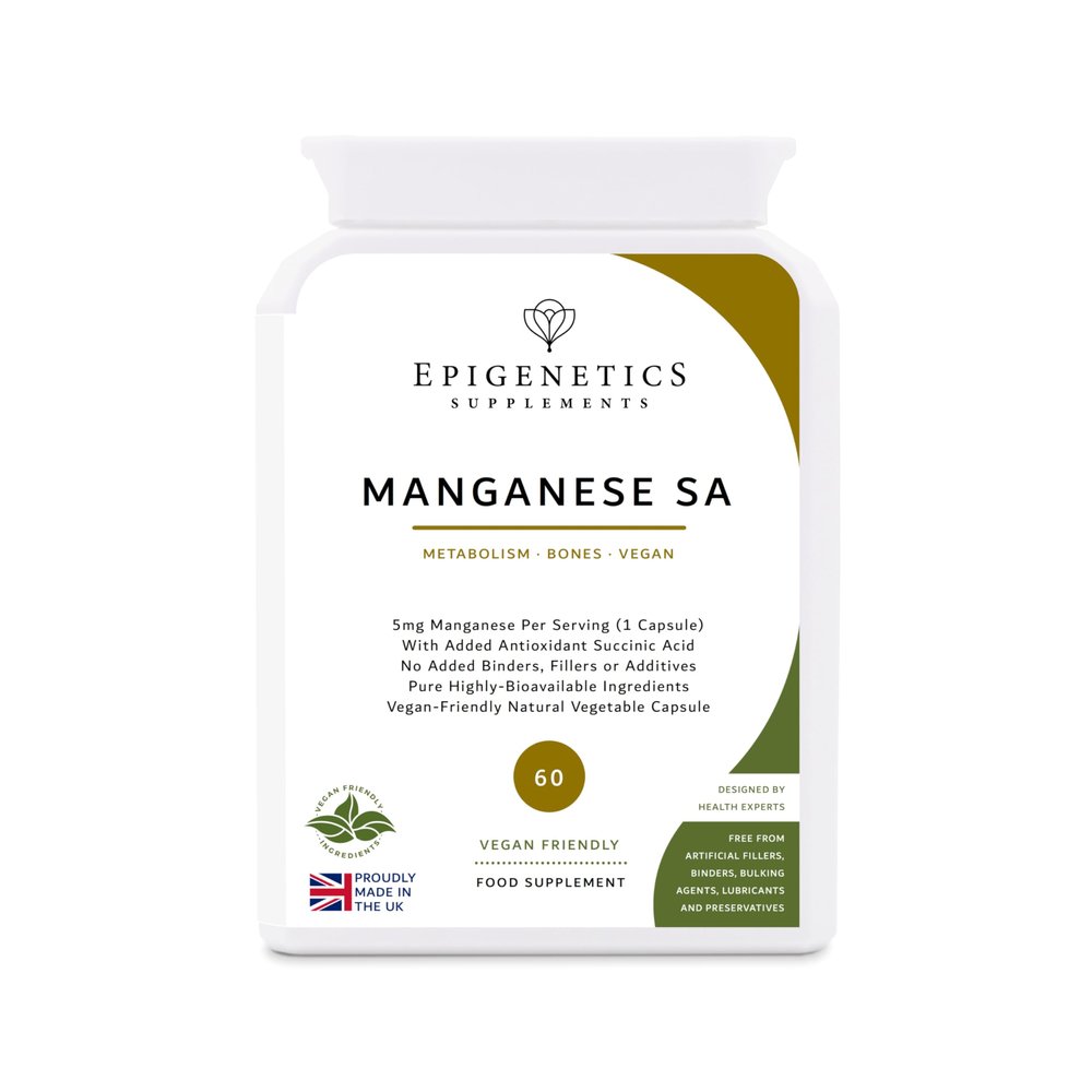 Manganese SA | 5mg Manganese Citrate + Natural Succinic Acid Antioxidant | 60 Vegan Friendly Capsules UK Made | 1 Capsule Daily (2 Month Supply)