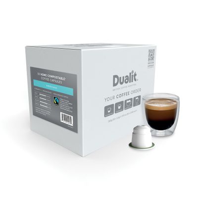 Americano Home Compostable Coffee Capsules by Dualit - Compatible With Nespresso - 50 Servings - 5 X 10 Pk of Premium Eco Friendly Fairtrade Coffee Pods - 100% Home Compostable Capsules