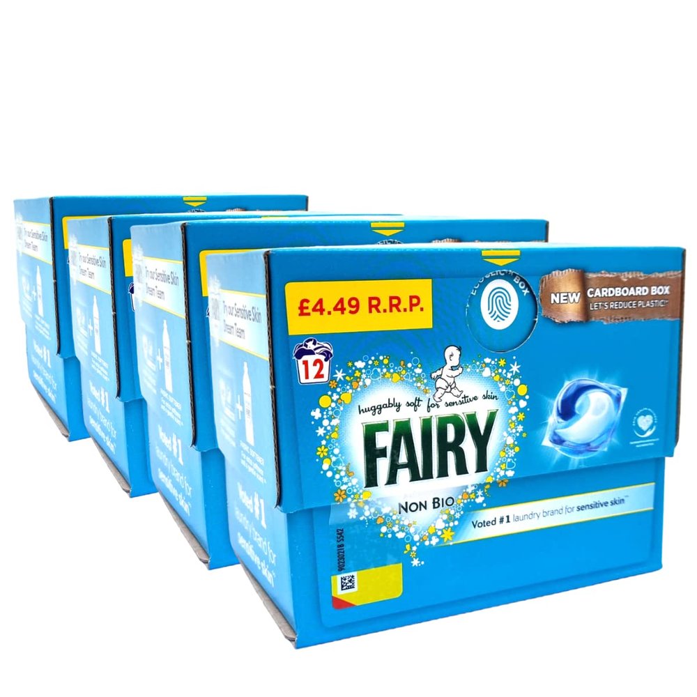 Fairy non bio pods 4 x 12 - Washing Liquid Laundry Detergent Tablets/Capsules, 4 Count (Pack of 1)