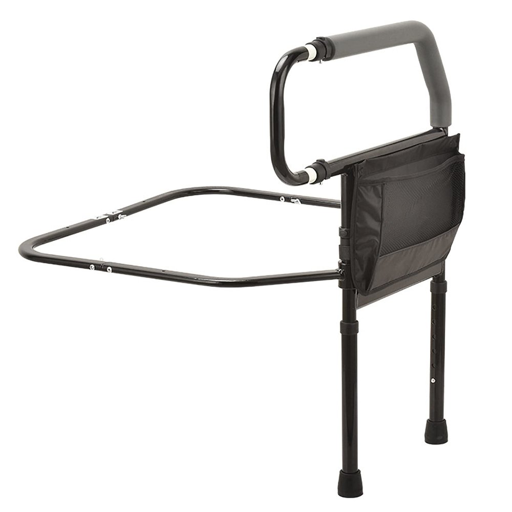 THREMA Safety Hand Rail, Adjustable In Height Steel Bedside Handrail, Foldable Safety Bar Can Bear with Storage Pocket, for The Elderly, Pregnant Women, People In Need