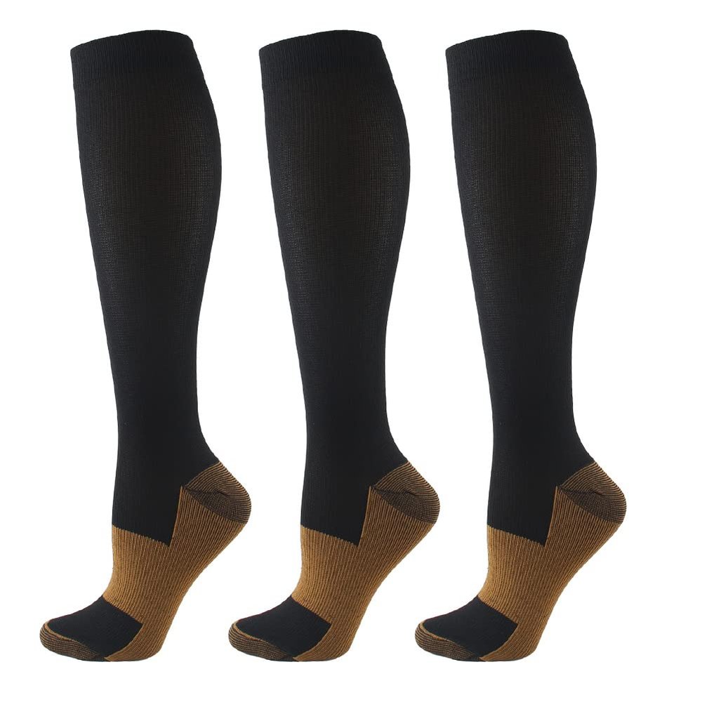 HYCOPROT Compression Socks for Women & Men Circulation (3 Pairs) 15-20 mmHg for Athletics Running Nurses Pregnancy TravelS-M, Black/Yellow
