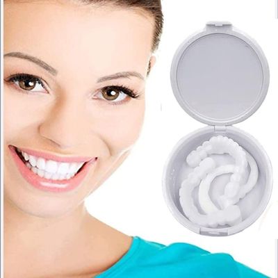 ALYOU 2 Pair False Teeth Veneers Top and Bottom Instant Veneers Fake Teeth White Dentures Instant Smile Veneers Cosmetic Teeth Whitening Temporary Prosthesis Teeth for Men Women Adult