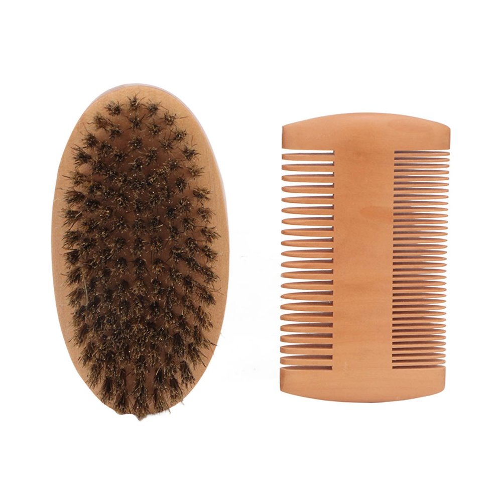 ZJchao Beard Brush Kit for Men, Beard Kit, Beard Brush, Beard Comb, Double Sided Wooden Comb, Soft Brush for Beard Shaping and Trimming, Gifts for Men