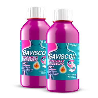 Gaviscon Double Action Heartburn & Indigestion Liquid, Mint Flavour, 300ml, Pack of 2, 2.0 count