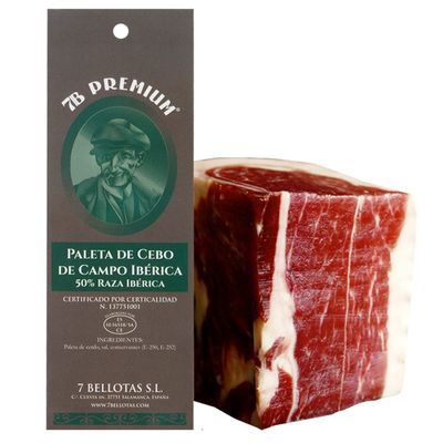 7 BELLOTAS 50% Iberian Race Shoulder Ham | Made From Free Range Iberico Pigs | Spanish Jamon Iberico Pata Negra | 20 Months Natural (Boneless + 1,0 Kg.)