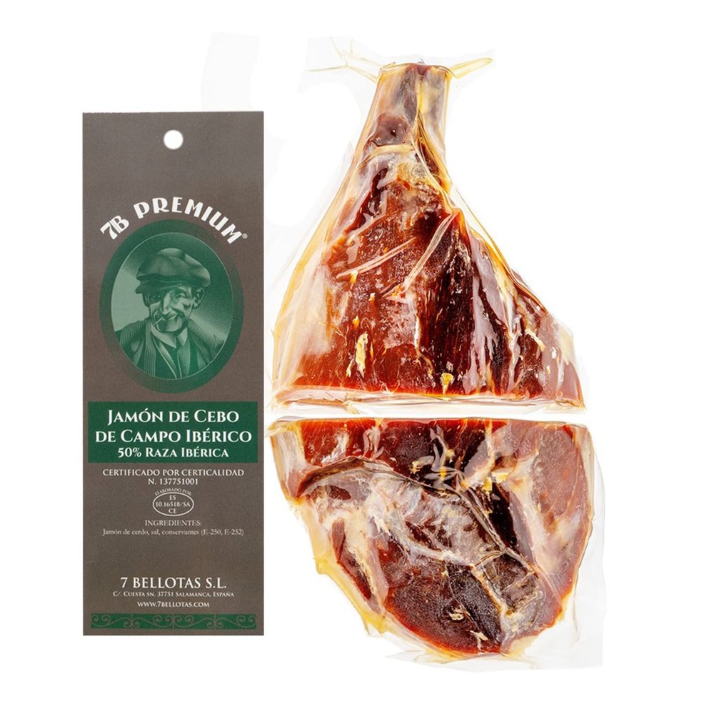Pata Negra iberico Ham | Made From Grain Fed 50% Iberico Pigs | Jamon iberico Cebo de Campo | 7 BELLOTAS Guijuelo (Boneless + 3,3 Kg.)