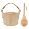 Cabilock Wooden Sauna Bucket and Spoon Set for Home and Spa Use, White Pine Material with Plastic Liner and Rope Handle, Practical Sauna Accessories for Water Pouring and Steam Bathing view 1