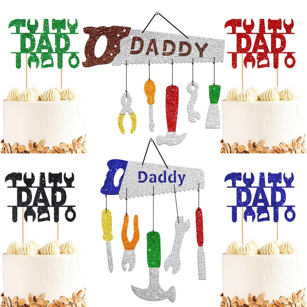 Fathers Day Cake Decorations - Happy Father Day Decoration - Dad Ever Cake Picks Decorations for Happy Father's Day Theme Party Supplies Silver Keloc
