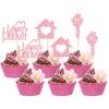 Gyufise 24 Pack Sweet Home Cupcake Toppers Glitter key Housewarming Cupcake Picks for Welcome New Home Theme Party Cake Decorations Supplies Pink view 1