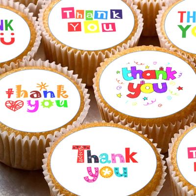 24 Thank you pre-cut edible cupcake wafer toppers