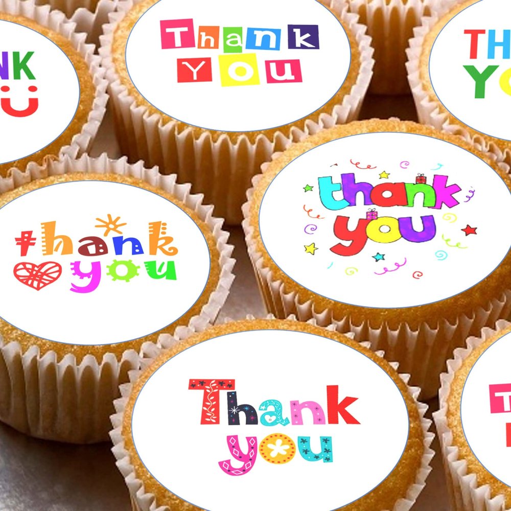24 Thank you pre-cut edible cupcake wafer toppers