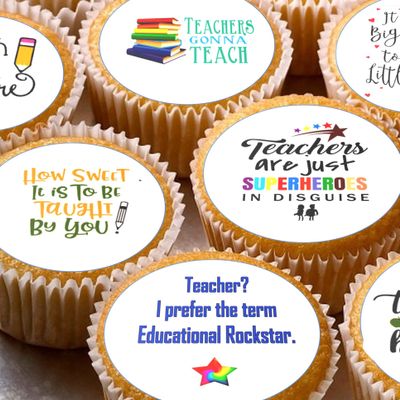 24 Teacher pre-cut edible kids childrens party decorations cupcake wafer toppers