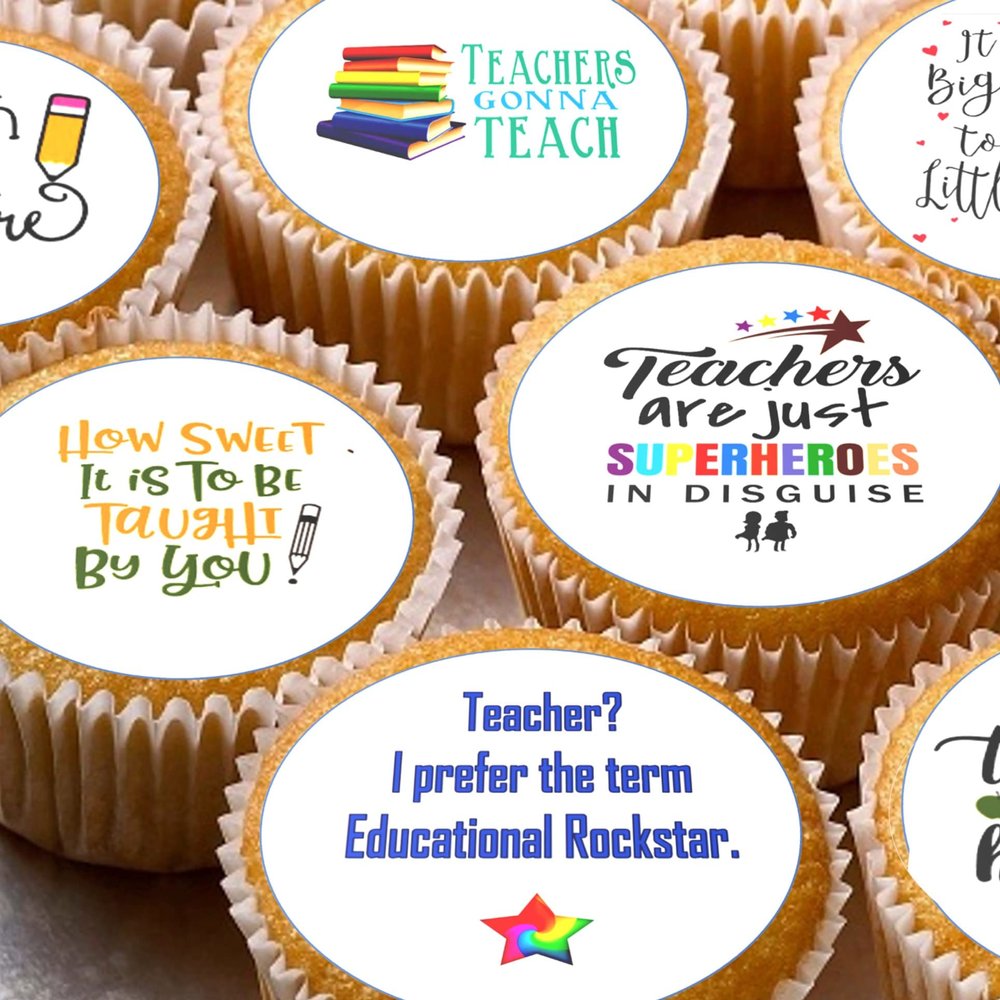 24 Teacher pre-cut edible kids childrens party decorations cupcake wafer toppers