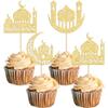 24 Pack Eid Mubarak Cupcake Toppers Glitter Star Ramadan Kareem Cupcake Pick Moon Star Eid Islamic Muslim Theme Party Cake Decoration Supplies Gold view 1