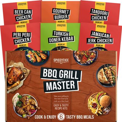 BBQ Seasoning, Rub & Marinades 6 Pack Gift Set - Includes Tandoori Chicken, Peri Peri, Beer Can Chicken, Jamaican Jerk, Turkish Doner & Gourmet Burger  6 Handcrafted Premium BBQ Spice Cooking Kits
