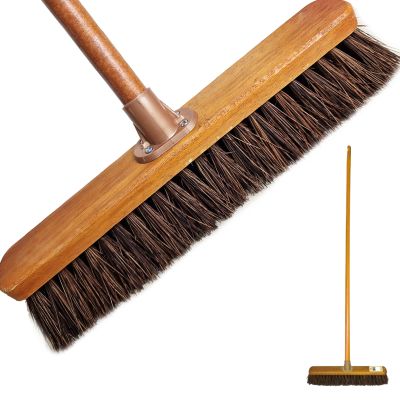 18 Stiff broom Natural Bassine Hard Bristle Outdoor Broom with Wooden Handle Cleaning Brush for Patios and Deck Cleans Dirt Perfect for Artificial Grass Brush and Industrial Cleaning (Pack of 1)