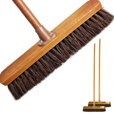 18 Stiff broom Natural Bassine Hard Bristle Outdoor Broom with Wooden Handle Cleaning Brush for Patios and Deck Cleans Dirt Perfect for Artificial Grass Brush and Industrial Cleaning (Pack of 2)