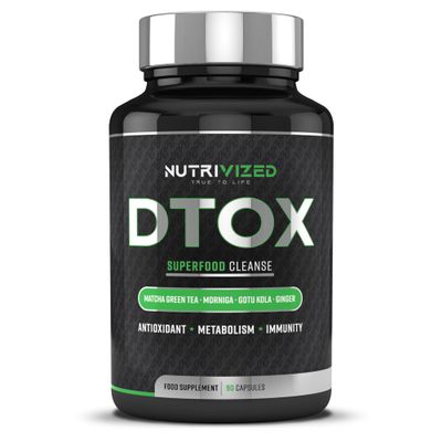 Nutrvized Detox with Matcha Green Tea, Moringa, Gota Kula and Ginger Extract, Support Immunity - 90 Capsules - Made in The UK
