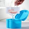 Retainer Case Denture Bath Box Easy Clean with Strainer Basket Portable False Teeth Storage Mouth Guard Denture Holder for Travel Retainer Soaking Cleaning (Light Blue) view 3