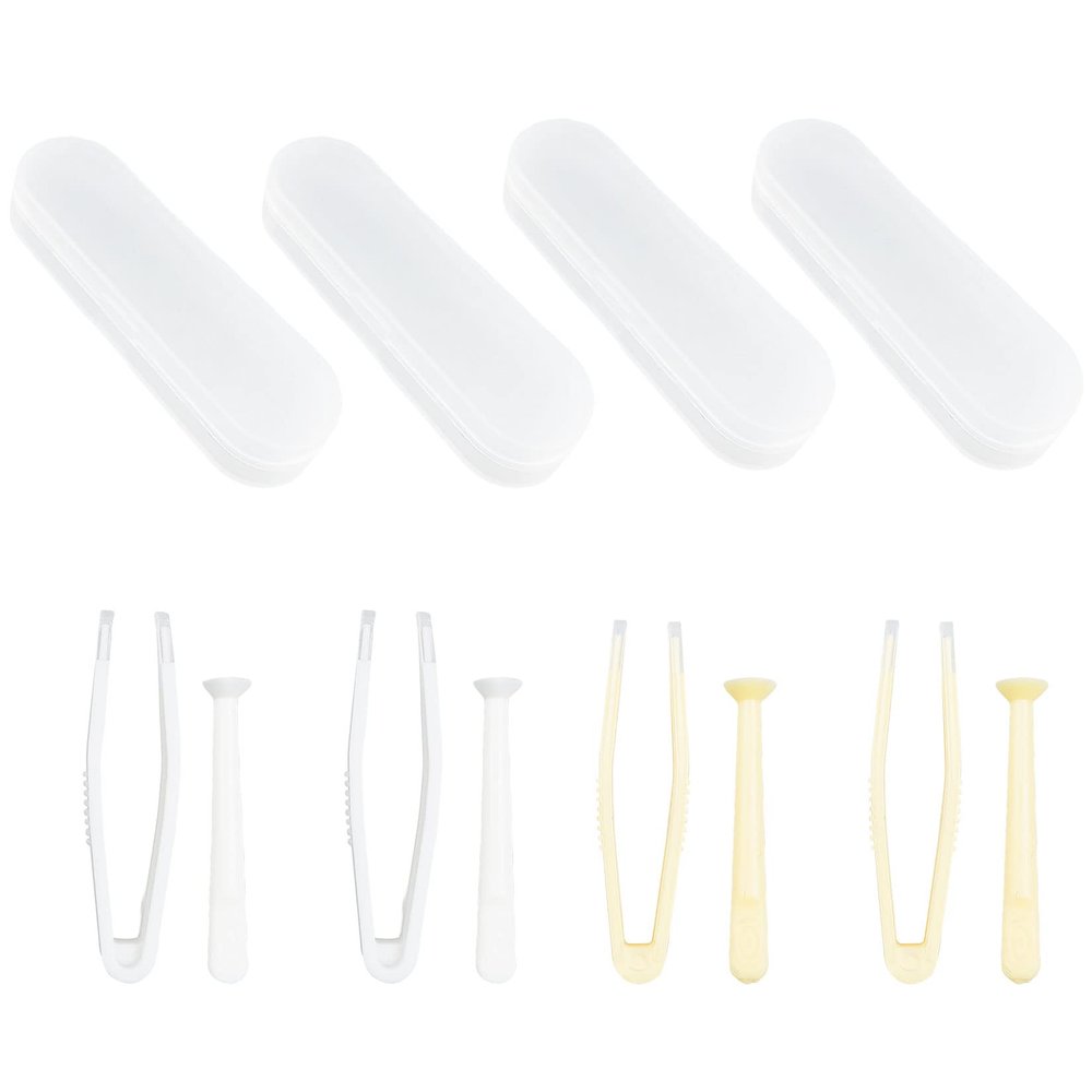4 Pack Contact Lens Remover and Inserter Tool for Soft Lenses, Portable Contact Lens Applicator with Tweezers & Storage Case for Outgoing, Travelling - White & Yellow