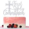 First Holy Communion Cake Topper, Spanish Bapstim, First Communion Decoration, Wedding Christening Baby Shower 1st Birthday Party Decorations Silver Glitter view 1