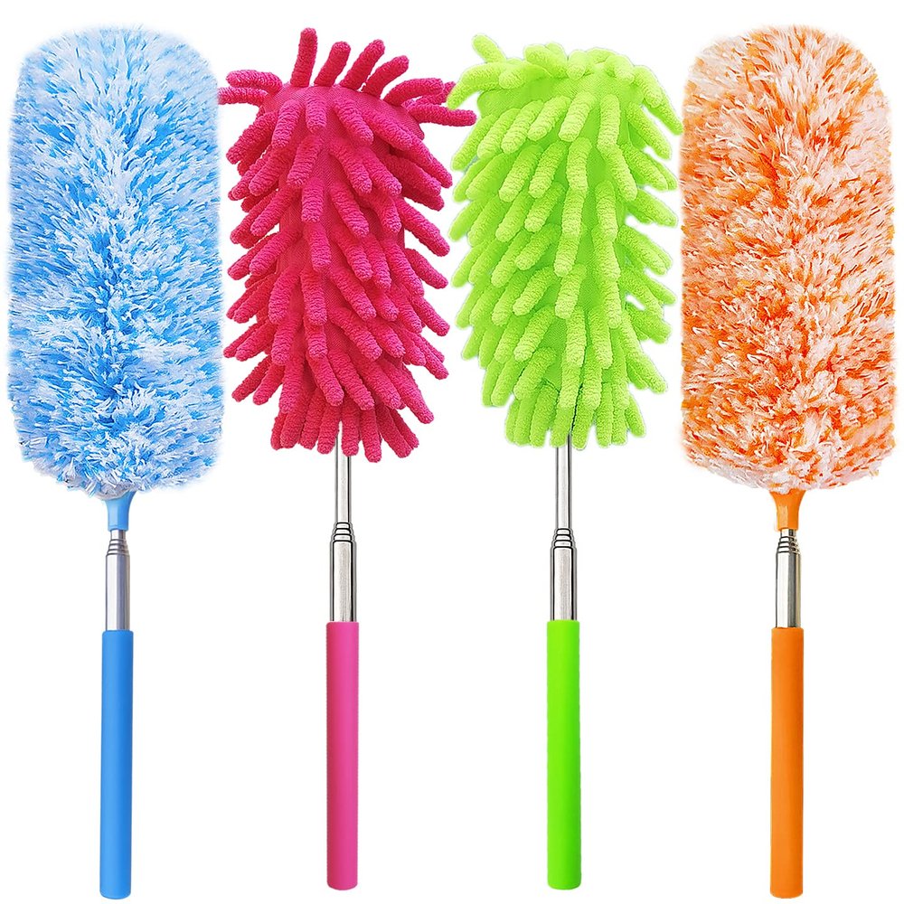 4 Pack 13" to 30" Extendable Feather Duster Kit, Washable Duster Head, Microfiber Duster for Office, Car, Window, Furniture