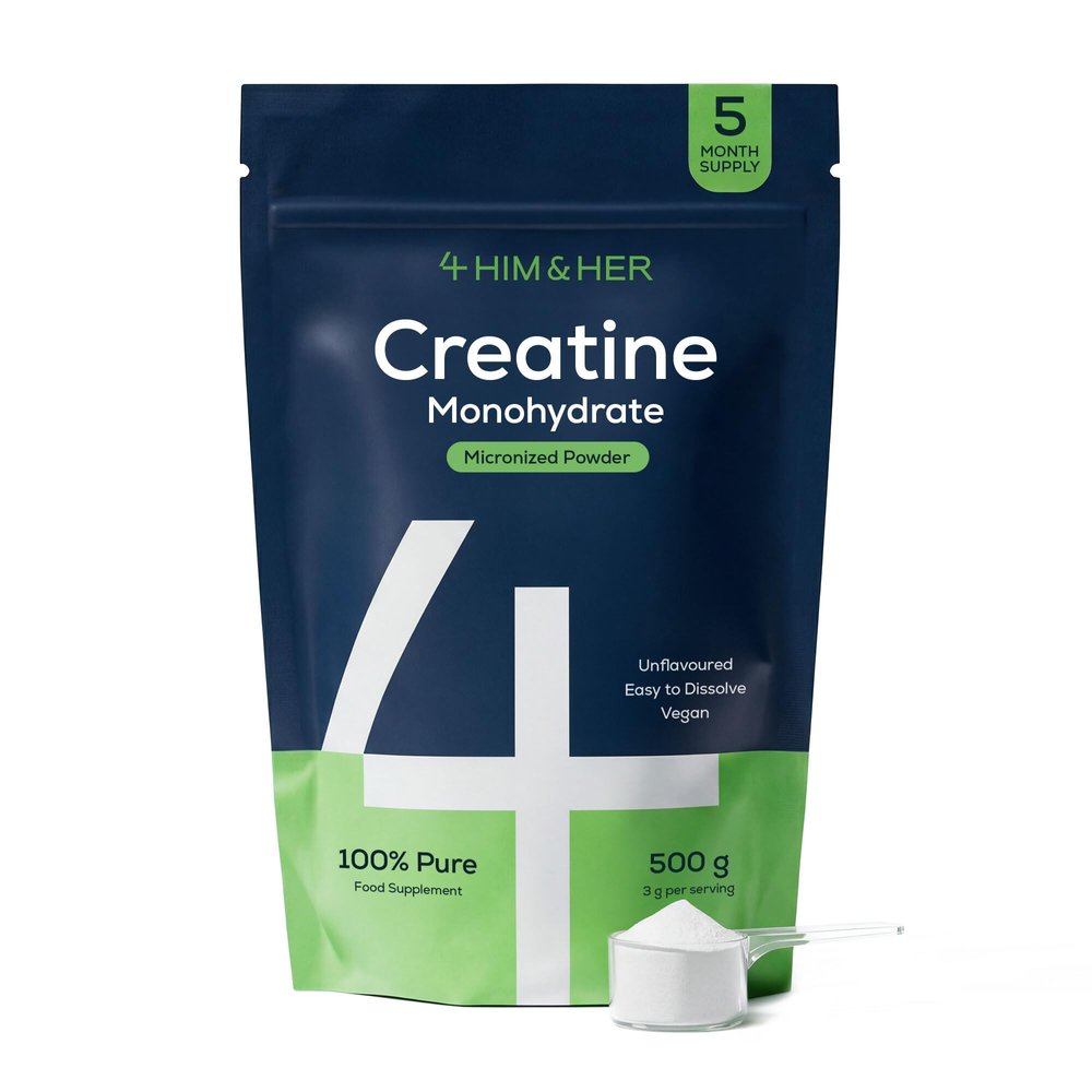Creatine Monohydrate Powder 500g, Unflavoured, Micronised, 4 HIM & HER