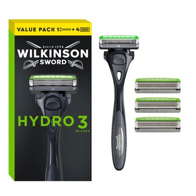 WILKINSON SWORD - Hydro 3 Razor For Men Carbon Coated Blades Hydrating Gel & Skin Guards Razor Handle plus 5 Blades