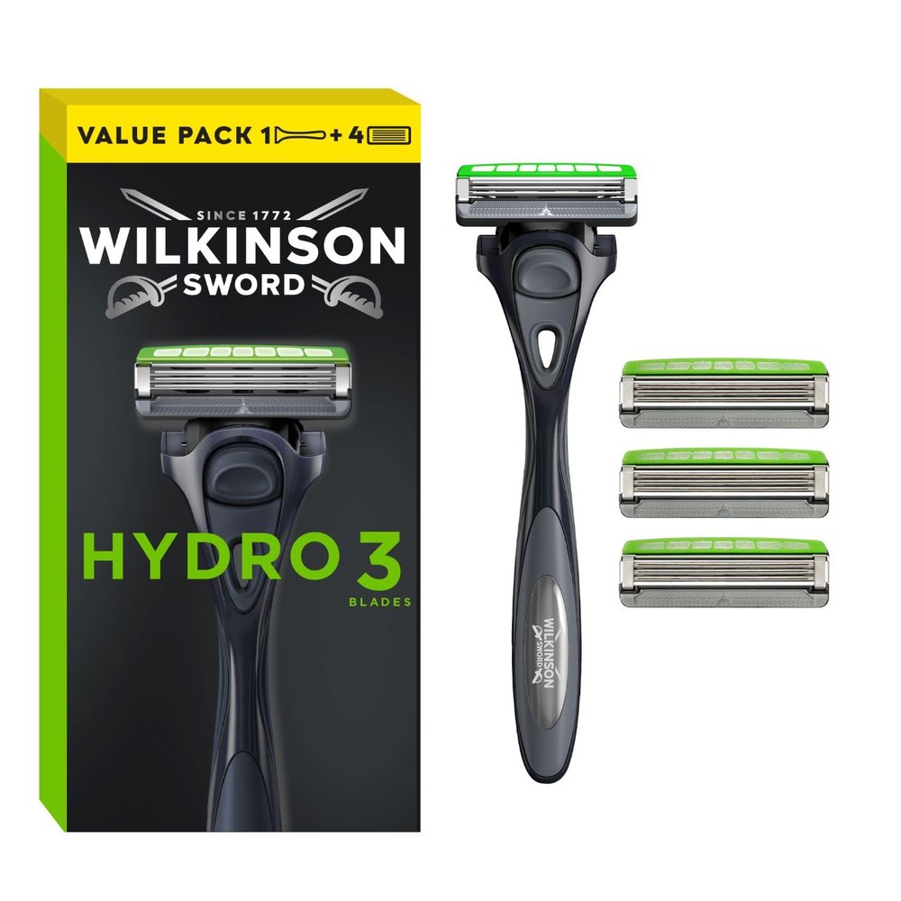 WILKINSON SWORD - Hydro 3 Razor For Men Carbon Coated Blades Hydrating Gel & Skin Guards Razor Handle plus 5 Blades