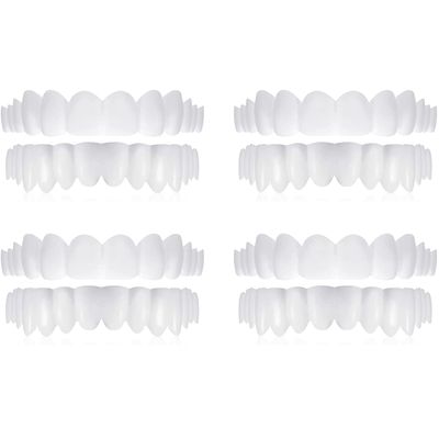 4 Pieces Instant Veneers Dentures Fake Teeth Smile Serrated Denture Top Bottom Temporary False Teeth