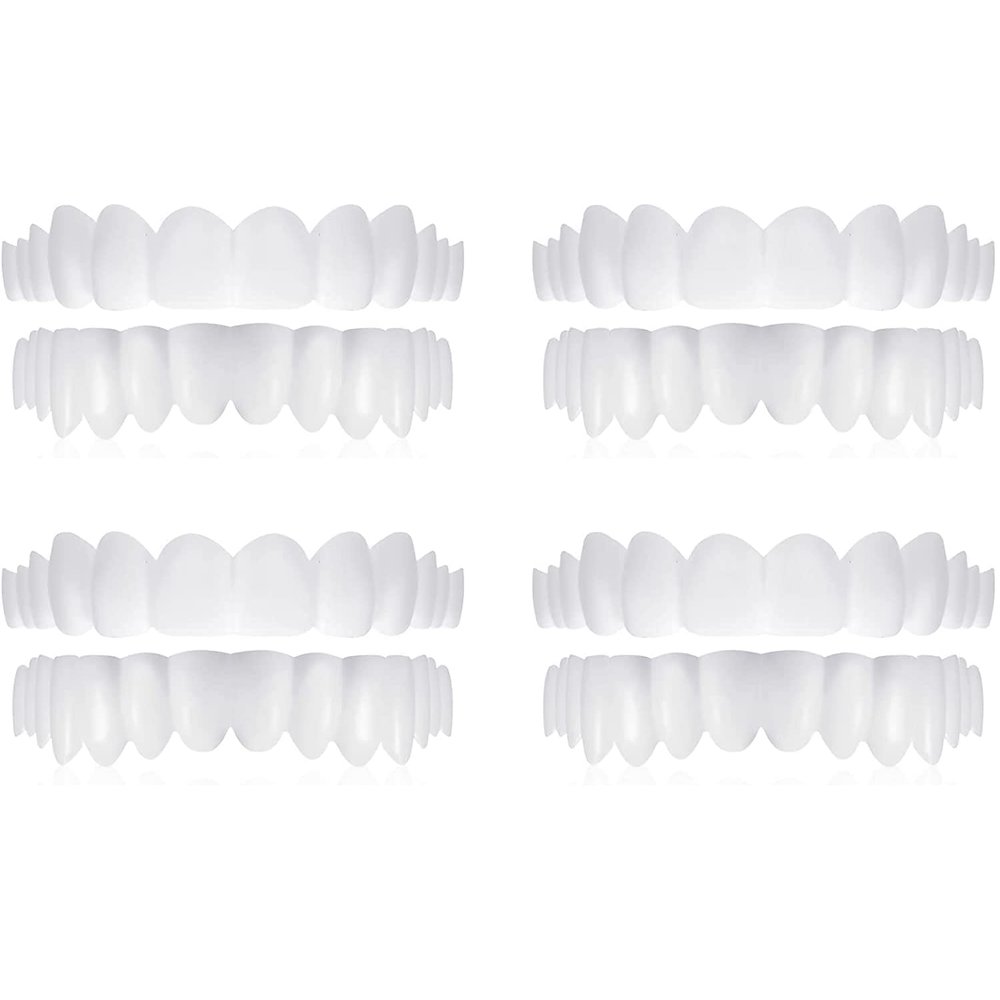 4 Pieces Instant Veneers Dentures Fake Teeth Smile Serrated Denture Top Bottom Temporary False Teeth