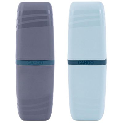 2 Pcs Travel Toothbrush Case and Carrier, Plastic Portable Business Trips Wash Cup Holder Organizer for Trips and Daily Use (Grey+Grey green)