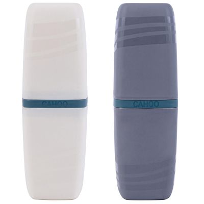 2 Pcs Travel Toothbrush Case and Carrier, Plastic Portable Business Trips Wash Cup Holder Organizer for Trips and Daily Use (White+Grey)