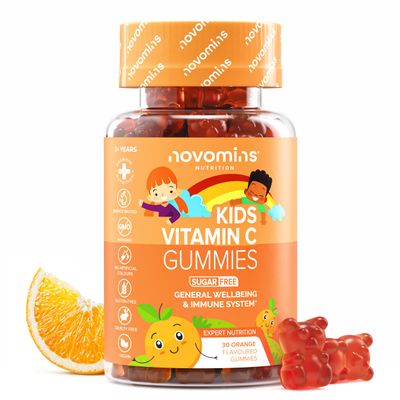 Vitamin C for Kids - Sugar-Free & Gluten-Free - 40mg Vitamin C, with Vitamin B6, B12 and Zinc - Vegan Kids Vitamins - Chewable Immune System Booster - 1 Month Supply - Novomins