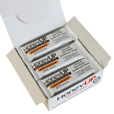 HoneyUP Dark Chocolate Protein Bar with Almonds, Oat Flakes and Sunflower Seeds 40 g, Display Box with 12 Bars x 40 g (Total: 12 bars)