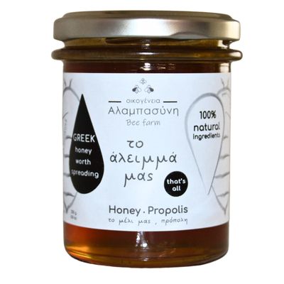 Alabasinis Greek Honey with Propolis  100% Natural Raw Honey with Antioxidant-Rich Propolis  Artisan Product - 250gr
