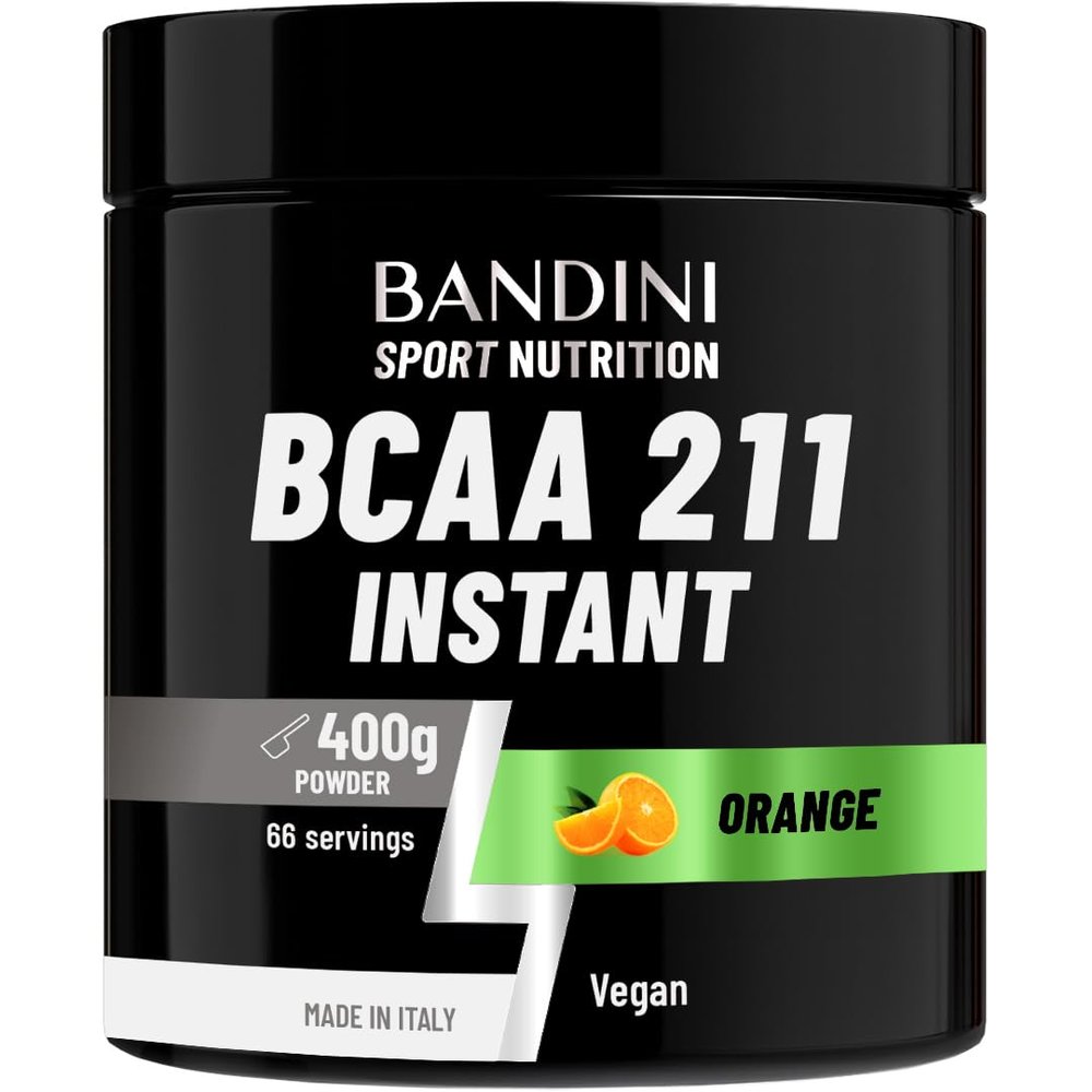 Bandini BCAA 211 Powder 400g - 66 Servings - Branched Chain Amino Acids BCAAs 2:1:1 Supplement - Pre & Intra Workout, Recovery Energy Drink with L Leucine, L Isoleucine, L Valine - 100% Vegan, Orange