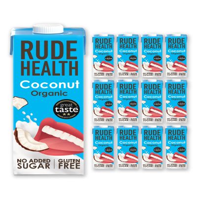 Rude Health 12 x 1 Litre Organic Coconut Dairy-Alt Milk, 100% Natural Organic Drink, Lactose Free, Dairy Free & Gluten-Free, No Added Sugar, Award-Winning, Healthy & Vegan, 100% Recyclable Packaging