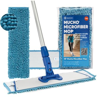 18" Mucho Mop Microfiber Mop System - Mops for Floor Cleaning - Hardwood Floor Mop for Tile, Laminate, Wood, Vinyl Floors | Washable Pads | Dry & Wet Mopping | Adjustable Handle