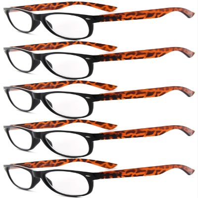 Eyekepper Classic 80's Reading Glasses-5 Pairs Black Frame with Tortoie Arms Glasses for Women Reading +2.25