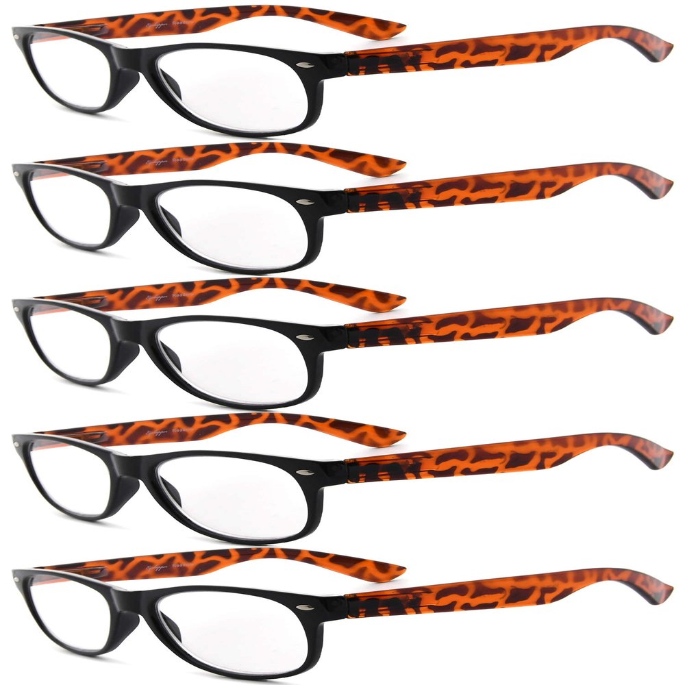 Eyekepper Classic 80's Reading Glasses-5 Pairs Black Frame with Tortoie Arms Glasses for Women Reading +2.25