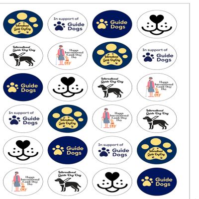 24 Pre-Cut International Guide Dog Day Themed Edible Wafer Paper Cake Toppers Decorations