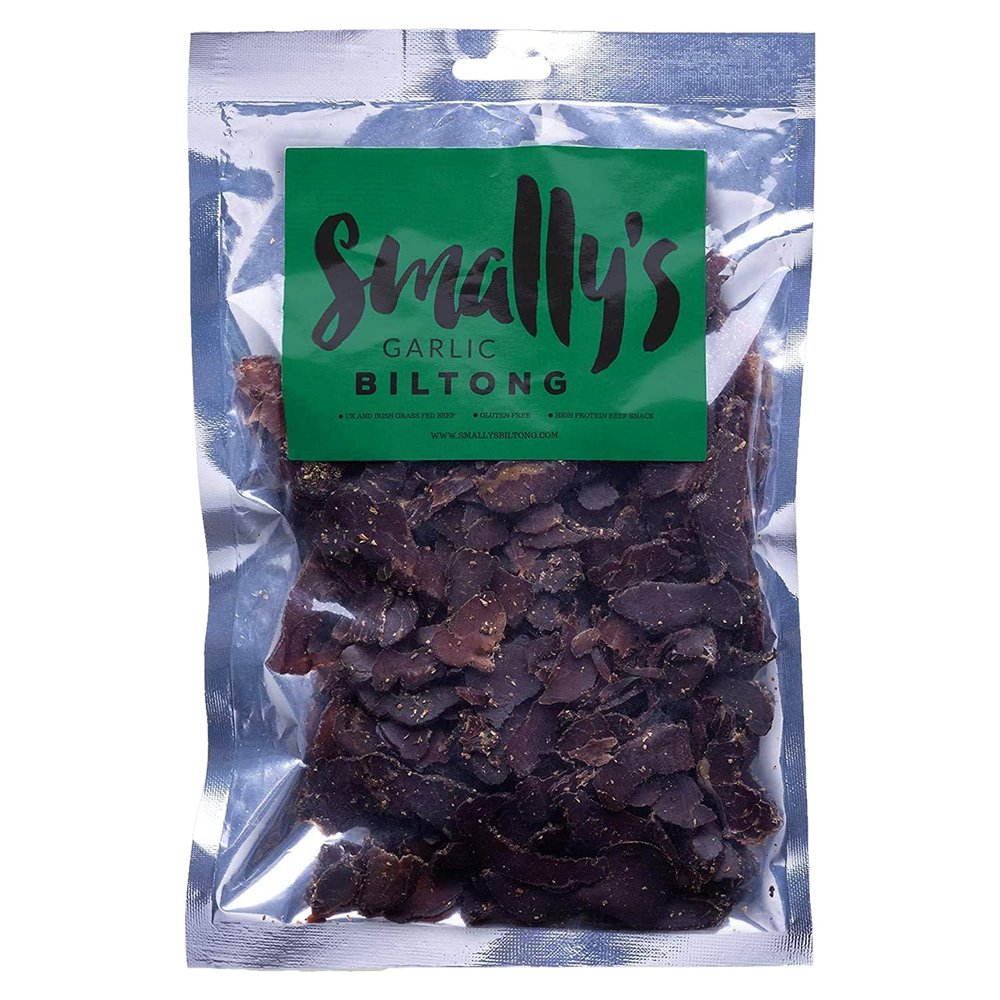 Smally's Biltong Garlic - High Protein Beef Snack, Ready to Eat, Gluten Free, Low Fat, No Added Sugar, No Artificial Colours or Flavours - 500g Pack