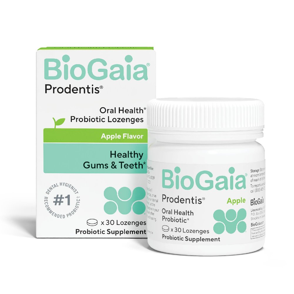BioGaia Prodentis | Clinically Proven Dental Probiotics for Teeth and Gums | Promotes Good Oral Health & Gut Health Too | Oral Probiotics | 30 Apple-Flavored Lozenges | 1 Pack