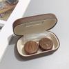 gofidin 2PCS Retro Leather Wood Grain Double Partner Cosmetic Contact Lens Box Large Diameter Leak-proof Storage Myopia Contact Lens Case view 4