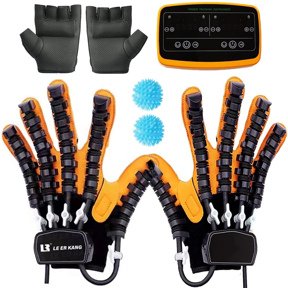 CHHMAELOVE New Rehabilitation Robot Gloves With 2 Recovery Gloves + 2 Mirror Gloves, Two-handed Exercise Mode, USB Charging, Intensity Adjustable, Hand Stroke Recovery Aid for Adult/child,S