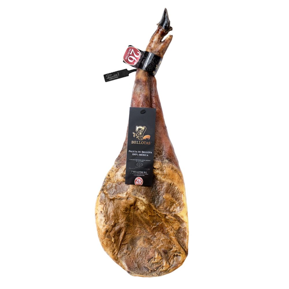7 BELLOTAS 100% Iberico Ham Shoulder | Made From Acorn Fed Iberico Pigs and Natural Curation Process | Spanish Jamon Pata Negra | Paleta de Bellota Iberico | 26 Months (Bone-in + 6 Kg.)