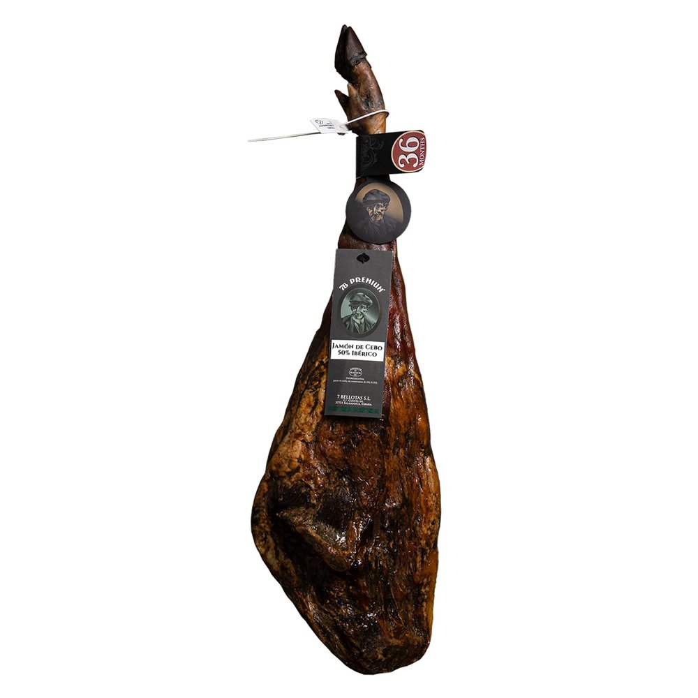 Pata Negra iberico Cured Ham | Made From Grain Fed 50% Iberico Pigs | Jamon iberico 36 Months | 7 BELLOTAS Guijuelo (Bone-in + 8.5 Kg.)