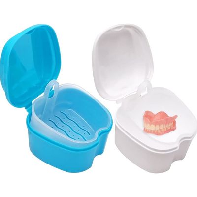 Sanfly Denture Case Plastic False Teeth Bath Box Retainer Orthodontic Cleaning Storage Container Holder with Filter